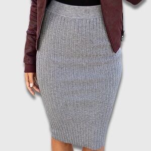 Grace and Lace Heather Grey Ribbed Knit Midi Sweater Skirt Large